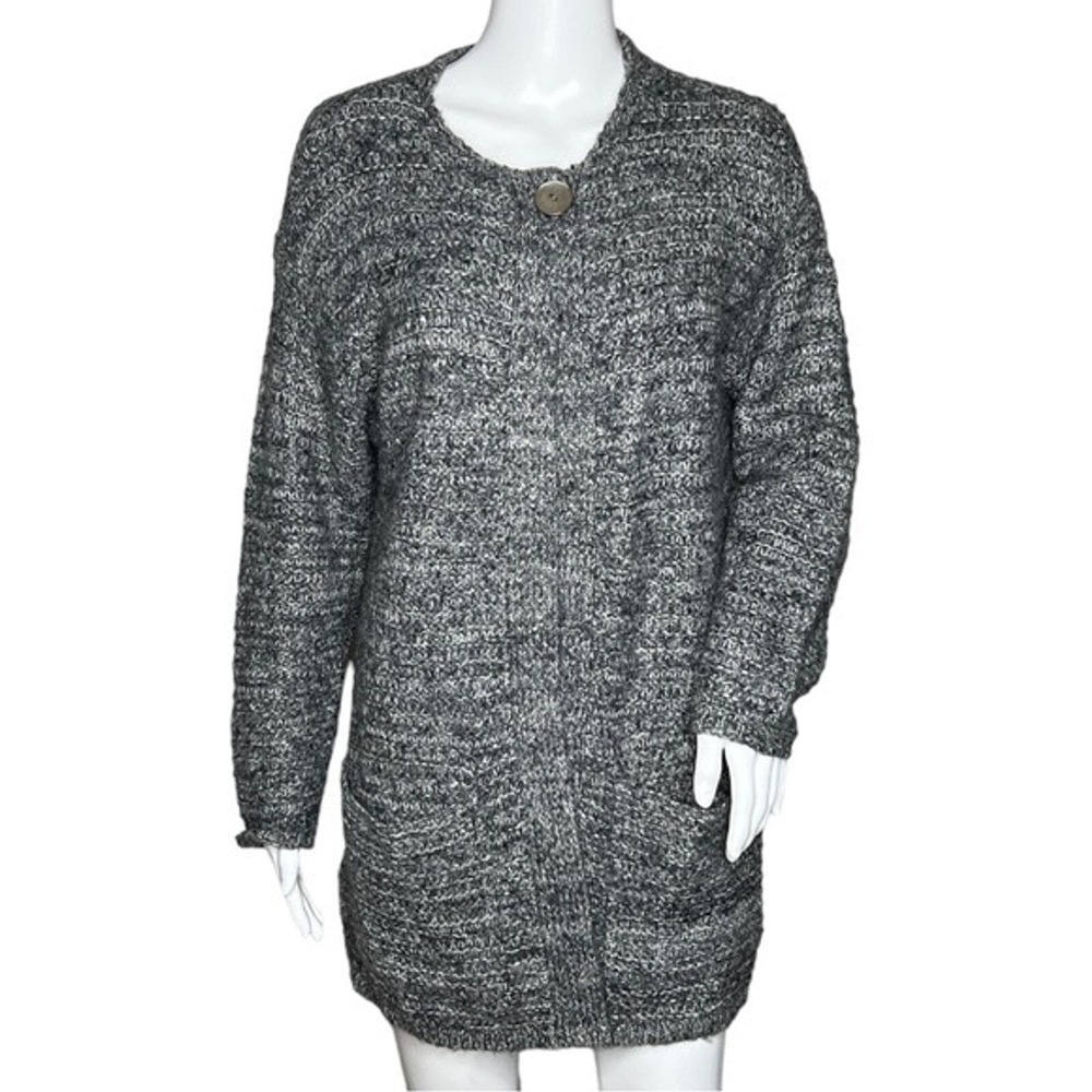 J. Jill Sweater Womens Small Gray White Marled One Button Open Cardigan Purejill